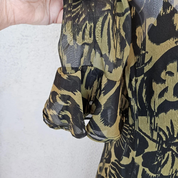 1. State Women's Green & Black Abstract Chiffon Lined Shirt Dress Sz XS - Picture 7 of 12